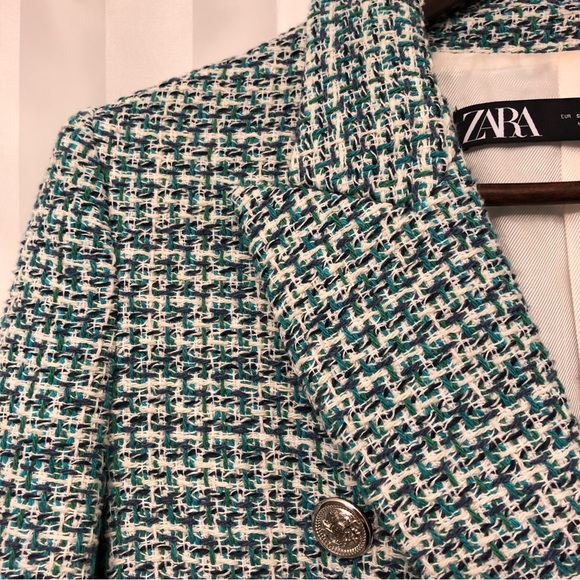 ZARA teal tweed blazer - Picture 5 of 7